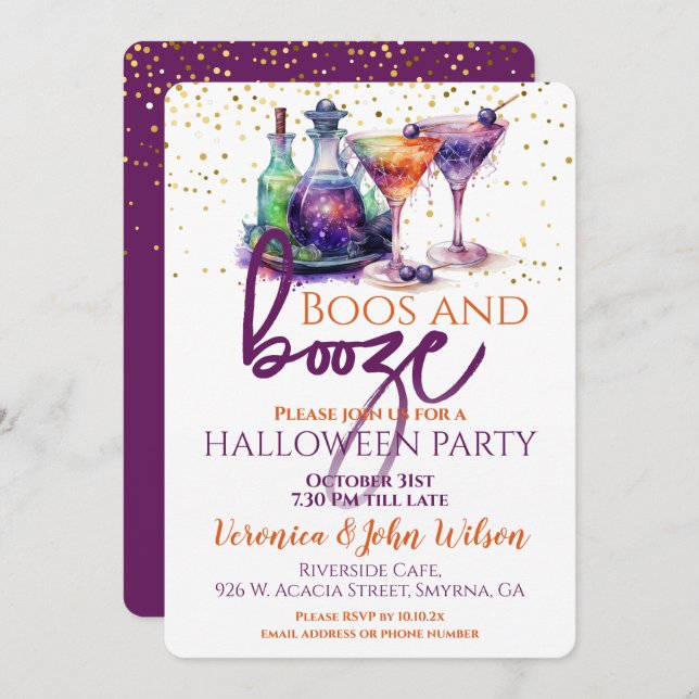 Boos and Booze Halloween Invitation (Front/Back)