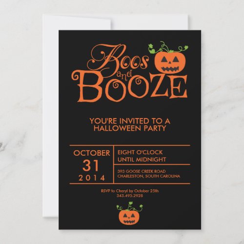 Boos and Booze Halloween Party Invitation