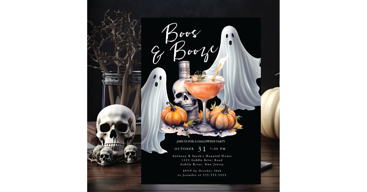 Boos and Booze Halloween Party Invitation | Zazzle