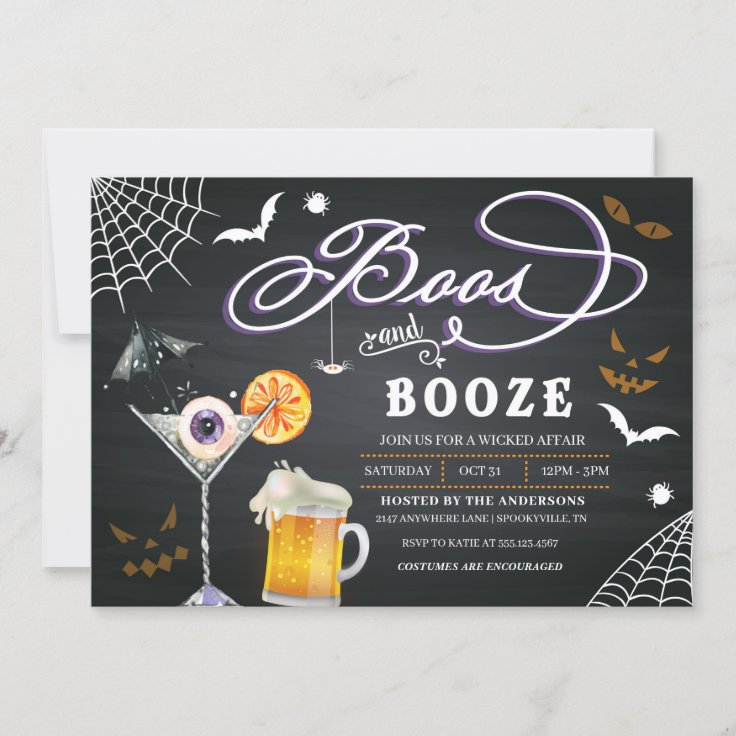 Boos And Booze Halloween Party Invitation | Zazzle