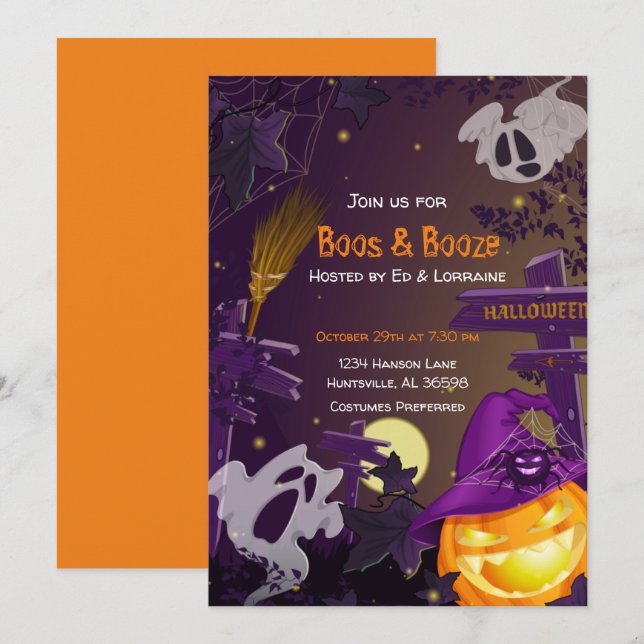 Boos and Booze Halloween Party Invitation (Front/Back)