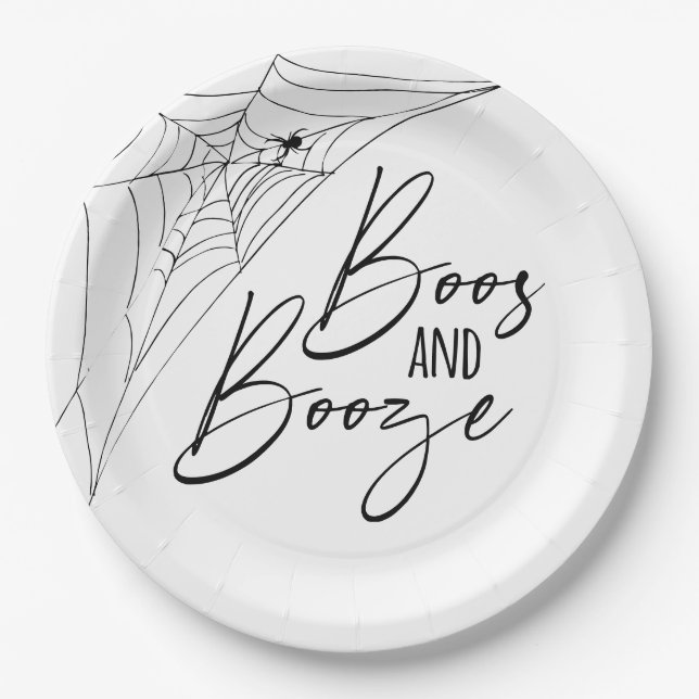 Boos and Booze Halloween Party Paper Plates (Front)