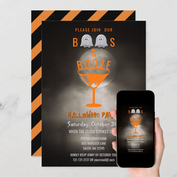 Boos And Booze Halloween Party Spooky Graveyard Invitation Zazzle