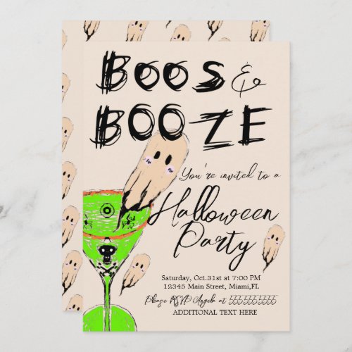 Boos and Booze Halloween Party Vintage Ghost Drink Invitation