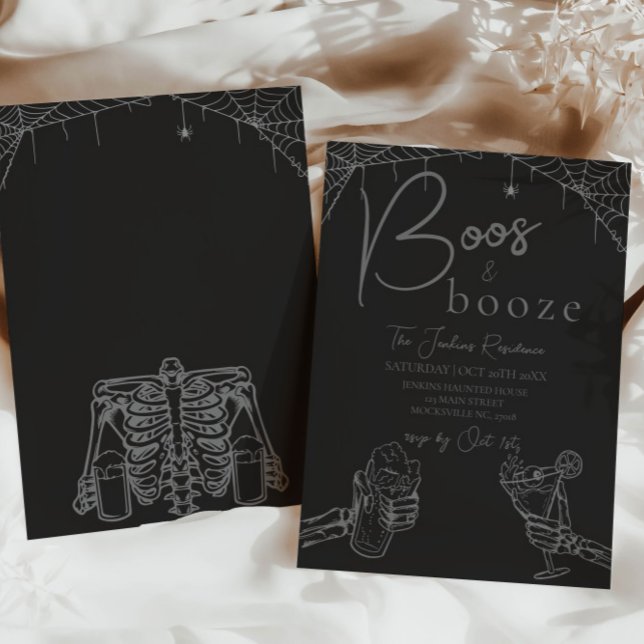 Boos and Booze Halloween Skeleton Party Invitation (Creator Uploaded)