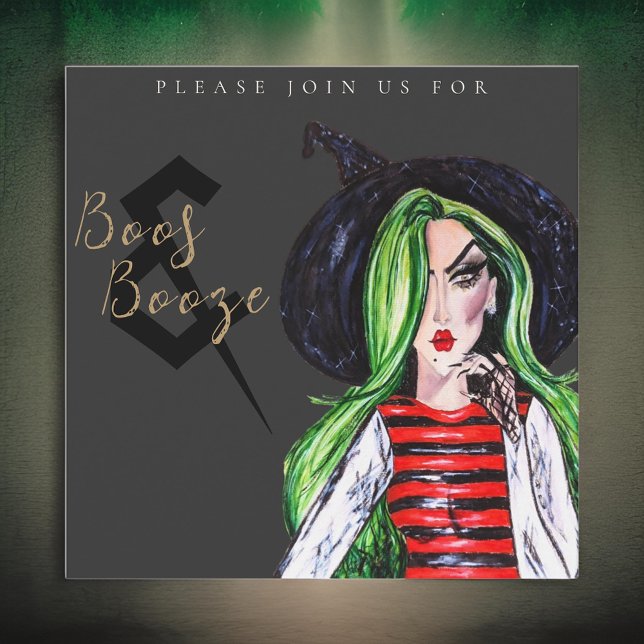 Boos and Booze Halloween Witch Party Invitation (Creator Uploaded)