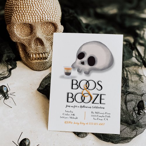Boos and Booze Modern Halloween Party Invitation