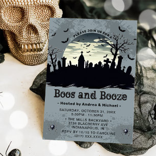 Boos and Booze Moon Halloween Party Invitation