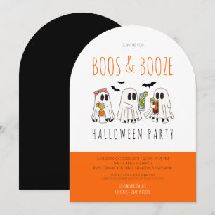 Boos and Booze Quote Ghost Adult Halloween Party Invitation