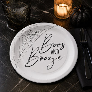 Boos and Booze Spiderweb Adult Halloween Party Paper Plates