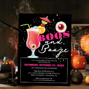 Boos and booze spooky Adult halloween party Invit Invitation