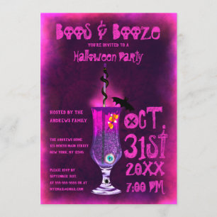 Boos and Booze Spooky Cocktail Drink Halloween Invitation