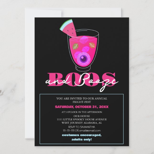 Boos and booze spooky halloween costume party  invitation (Front)