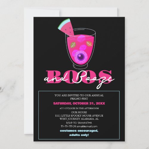 Boos and booze spooky halloween costume party  invitation