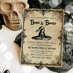 Boos And Booze Vintage Adult Halloween Party Invitation