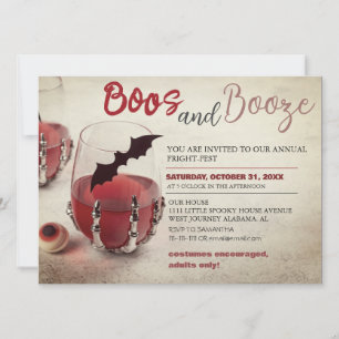 Boos and Booze Vintage Halloween Costume Party Invitation
