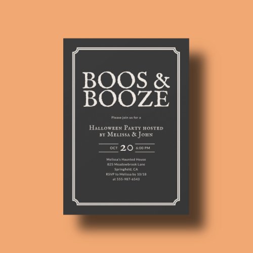 Boos And Booze Vintage Halloween Party Black Invitation