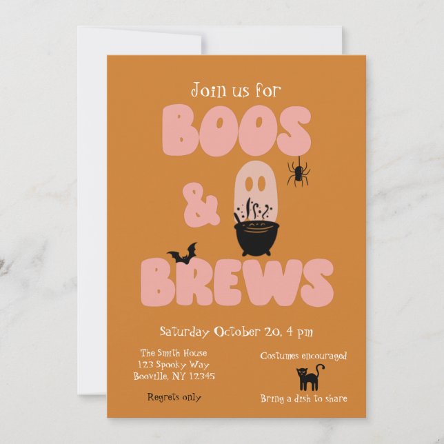 Boos and Brews Cute Halloween  Invitation (Front)