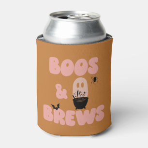 Boos and Brews Cute Orange Halloween Can Cooler