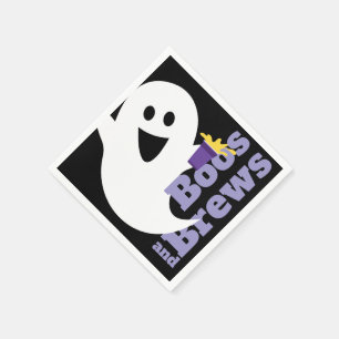 BOOS and BREWS, Designer Halloween, Ghost on Black Napkins