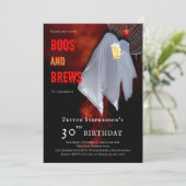 Boos and Brews Ghost Halloween 30th Birthday Party Invitation (Standing Front)