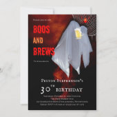 Boos and Brews Ghost Halloween 30th Birthday Party Invitation (Front)