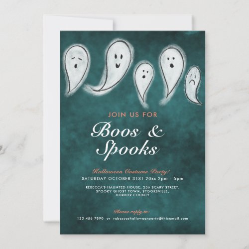 Boos and Spooks Ghost Halloween Party Invitation