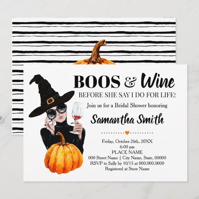 Boos and wine before I do halloween bridal shower Invitation (Front/Back)