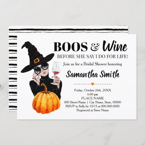 Boos and wine before I do halloween bridal shower Invitation