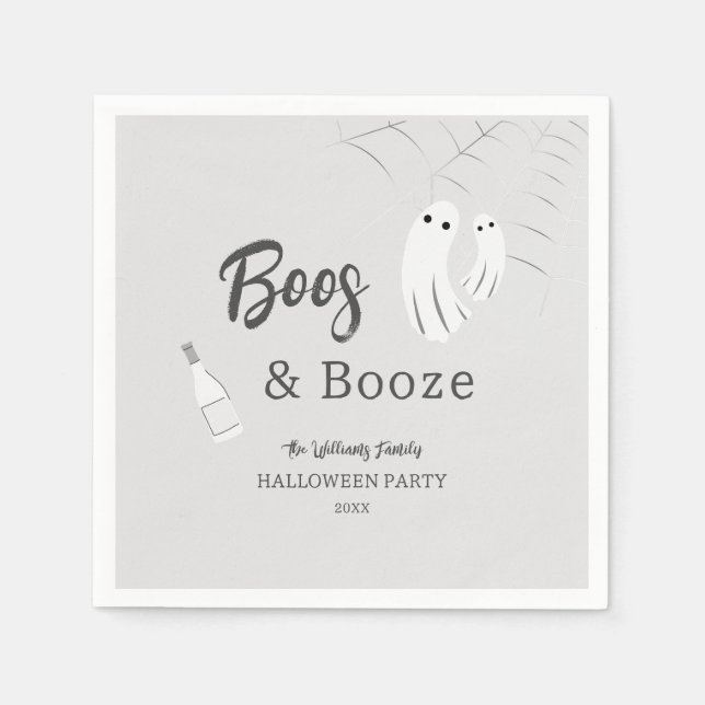 Boos & Booze Adult Halloween Light Grey Invitation Napkins (Front)