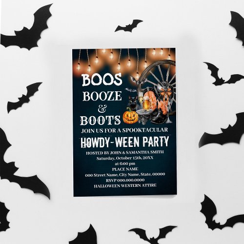 Boos Booze  Boots Western Halloween Bash Invitation