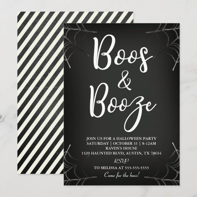 Boos & Booze Chalkboard Halloween Invitation (Front/Back)