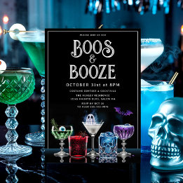 Boos & Booze Fancy Cocktail Custom Foil Invitation