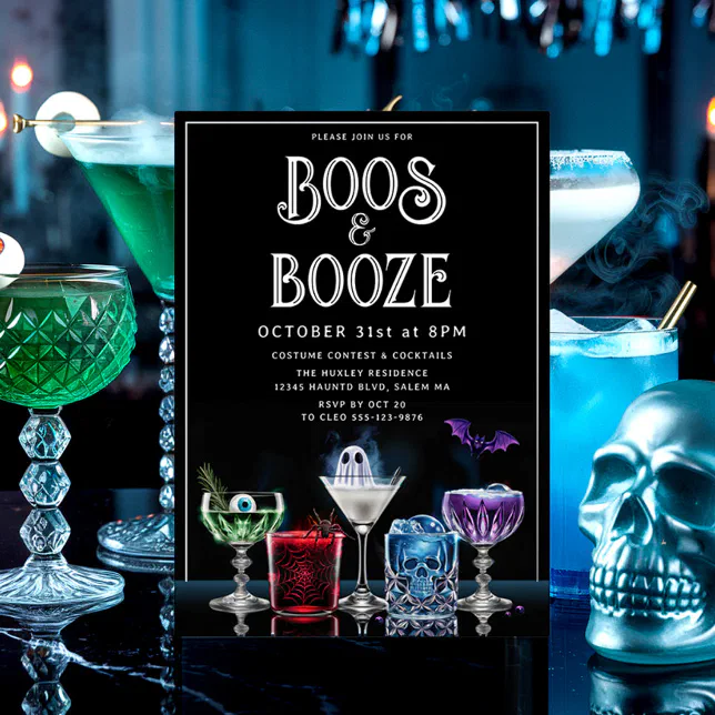 Boos & Booze Fancy Cocktail Custom Foil Invitation | Zazzle