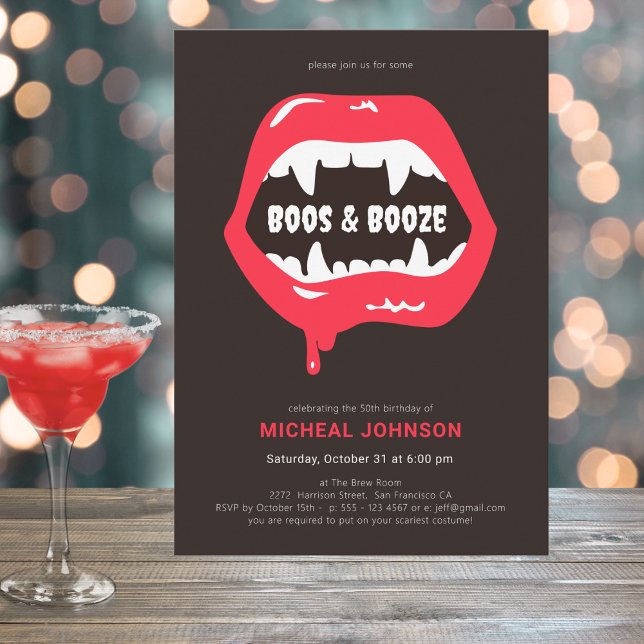 Boos & Booze Fun Halloween 50th Birthday Party Invitation (Mockup View)