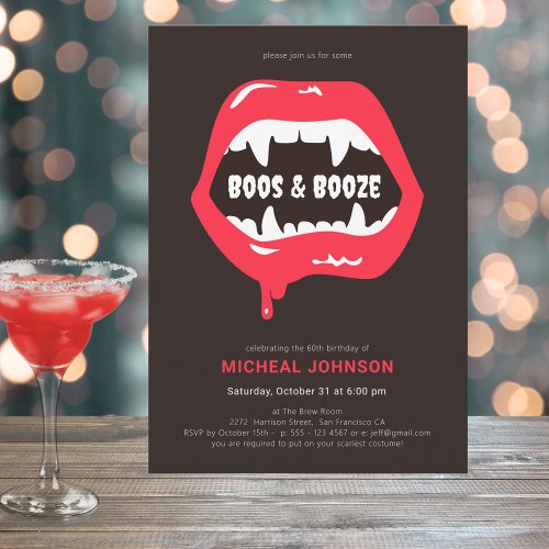 Boos  Booze Fun Halloween 60th Birthday Party Invitation