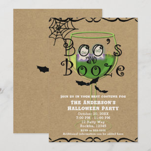 Boos & Booze Ghosts & Bats Kraft Halloween Party Invitation