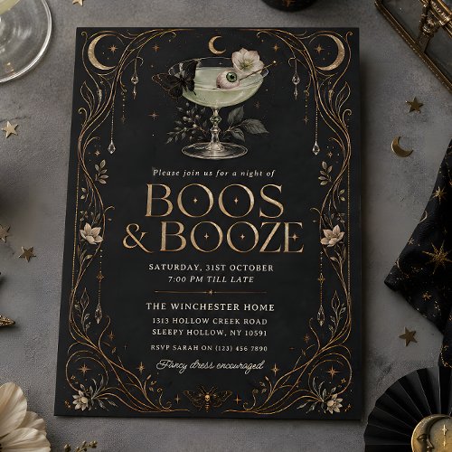 Boos & Booze Gothic Celestial Halloween Cocktail Invitation