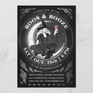 Boos & Booze Halloween Invitations Black & White