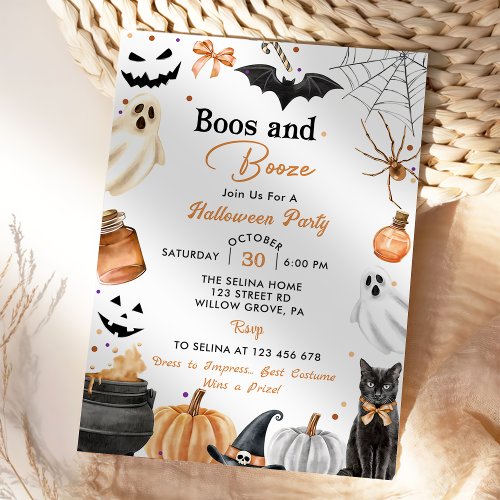 Boos  Booze  Halloween Party Pumpkin Invitation