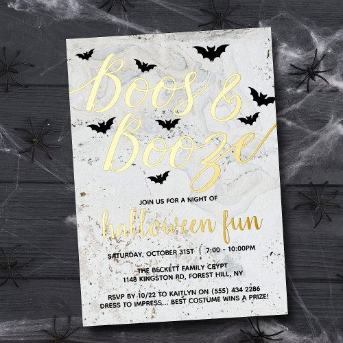 Boos  Booze Halloween Party Real Foil Invitation