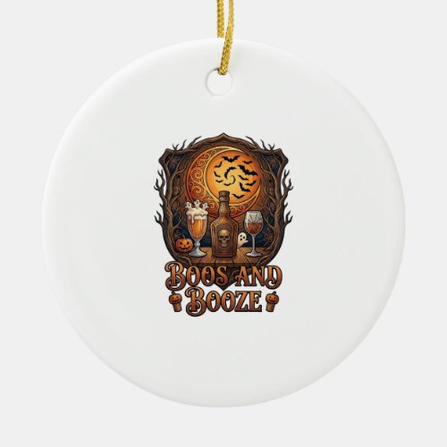 Boos Booze Halloween Skull Bottle Beer Wine Bats M Ceramic Ornament