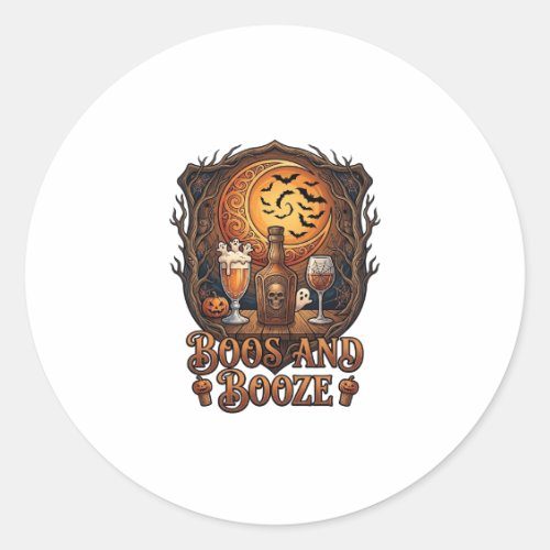 Boos Booze Halloween Skull Bottle Beer Wine Bats M Classic Round Sticker