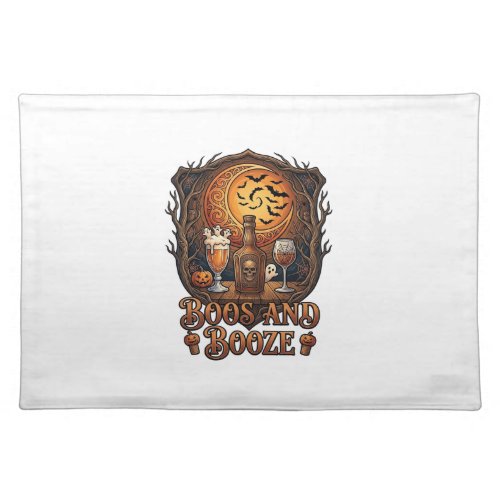 Boos Booze Halloween Skull Bottle Beer Wine Bats M Cloth Placemat