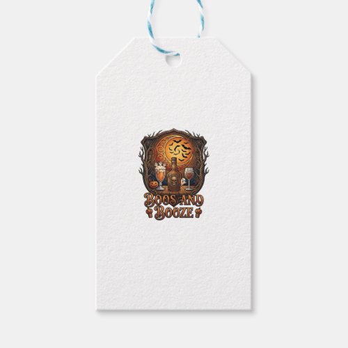 Boos Booze Halloween Skull Bottle Beer Wine Bats M Gift Tags