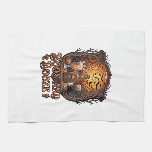 Boos Booze Halloween Skull Bottle Beer Wine Bats M Kitchen Towel