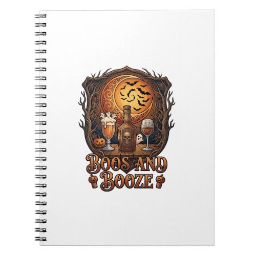 Boos Booze Halloween Skull Bottle Beer Wine Bats M Notebook