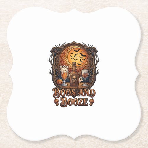 Boos Booze Halloween Skull Bottle Beer Wine Bats M Paper Coaster
