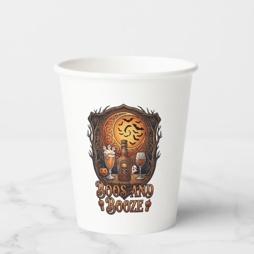 Boos Booze Halloween Skull Bottle Beer Wine Bats M Paper Cups