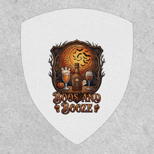 Boos Booze Halloween Skull Bottle Beer Wine Bats M Patch